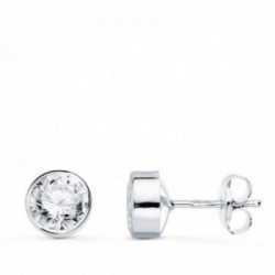 Pendientes oro blanco 18k chatón 6 mm. circonita presión