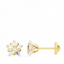 Pendientes oro 18k estrella circonita 6.5 mm. garras tornillo