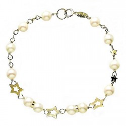 Pulsera oro 9k perlas cultivadas estrellas 17cm. [6590]