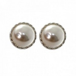 Pendientes plata Ley 925m mujer 12 mm. perla centro bordes detalles omega