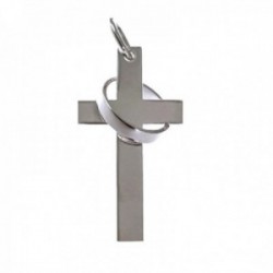 Cruz colgante plata Ley 925m unisex 3 cm. lisa combinada alianza 10 mm. entrelazada