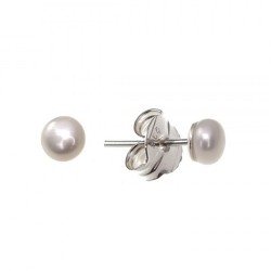 Pendientes plata Ley 925m casquilla perla botón 6mm. [AB1206]