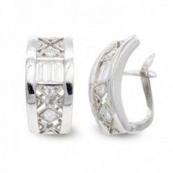 Pendientes oro blanco 18k mujer circonitas combinadas liso palillo catalán