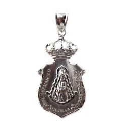 Colgante Virgen del Rocío plata Ley 925m macizo 31 mm. Escudo Hermandad del Rocío de Huelva