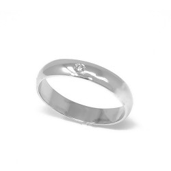 Alianza oro blanco 18k lisa diamante brillante centro 0.032ct. media caña