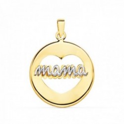 Colgante oro bicolor 18k mujer 18 mm. redondo corazón calado centro inscripción MAMÁ