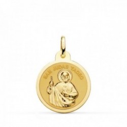 San Judas Tadeo medalla oro 18k unisex 18 mm. brillo bisel liso