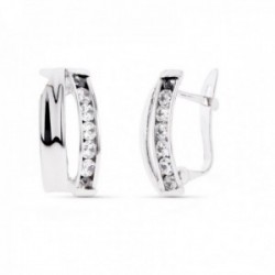 Pendientes oro blanco 9k mujer 14 mm. circonitas bandas combinados lisos
