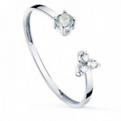 Sortija oro blanco 18k mujer abierta tres diamantes 0.045ct. combinados agua marina