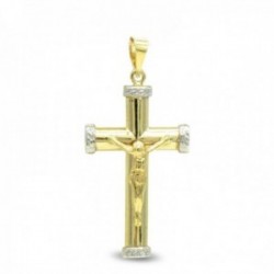 Cruz Cristo colgante oro bicolor 9k unisex 30 mm. detalles esquinas
