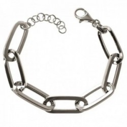 Pulsera plata Ley 925m mujer 18 cm. hueca cadena forzada alargada eslabones mosquetón