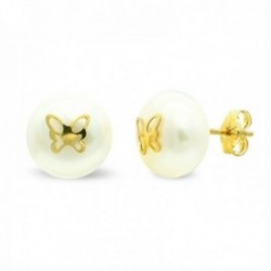 Pendientes oro 9k mujer perla 9 mm. mariposa centro presión