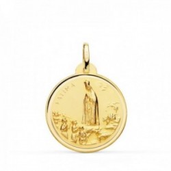 Virgen de Fátima medalla oro 18k unisex 22 mm. redonda bisel liso