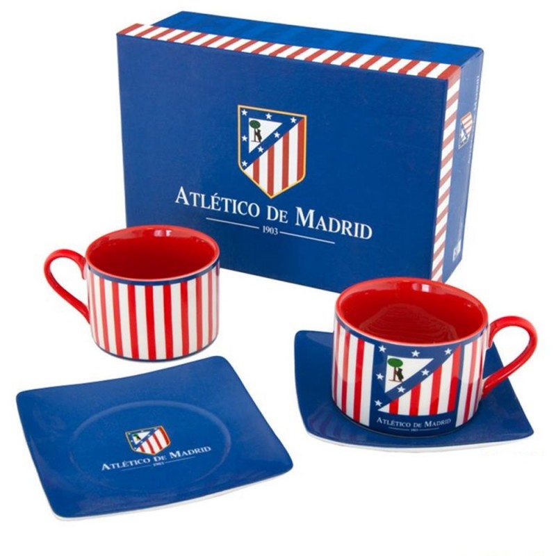 Atlético de Madrid set dos tazas 5.5 cm. escudo centro líneas blancas