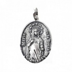Virgen María de la Buena Esperanza embarazada medalla plata Ley 925m maciza 28 mm. ovalada detalles