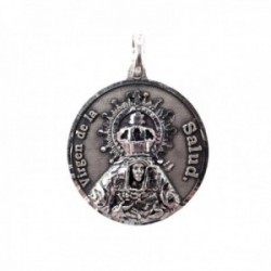 Virgen de la Salud medalla plata Ley 925m colgante 24 mm. maciza detalles realistas tallados bisel