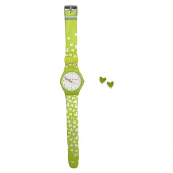 Conjunto Agatha Ruiz de la Prada colección FLIP niña reloj verde corazones pendientes plata Ley 925m
