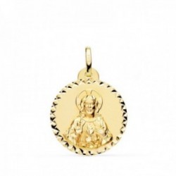 Sagrado Corazón de Jesús medalla oro 18k unisex 20 mm. brillo tallada cruzada