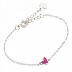 Pulsera Agatha Ruiz de la Prada plata Ley 925m colección Superagatha 14 cm. cadena corazón fucsia