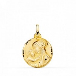 Madre Divina Ternura medalla oro 18k unisex 18mm. colgante detalles tallados