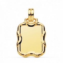 Colgante oro 18k unisex chapa rectangular 21 mm. detalles bordes biselados brillo