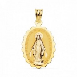 Virgen de la Milagrosa medalla oro 18k unisex 28 mm. brillo detalle bisel ondulado