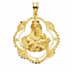 Virgen del Carmen medalla oro 18k unisex 32 mm. forma pandereta calada