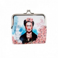 Monedero clip mujer 10 cm. modelo FRIDA polipiel detalles realistas efecto pintura