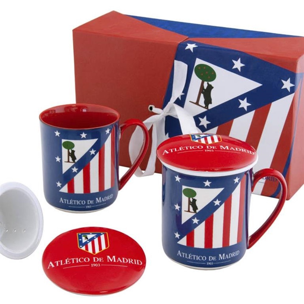 Atlético de Madrid set dos mugs 11 cm. escudo centro líneas blancas r