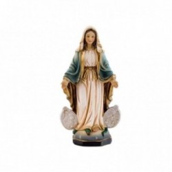 Virgen Milagrosa figura 13 cm. detalle medallas laterales imagen resina peana