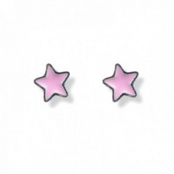 Pendientes plata Ley 925m niña 5 mm. estrella esmaltada color rosa tornillo