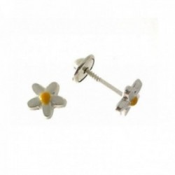 Pendientes plata Ley 925m niña 6 mm. forma flor esmaltada color tornillo
