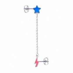 Pendiente suelto medio par plata Ley 925m mujer 3.5 cm. trepador estella 7 mm. corazón 10mm. esmalte
