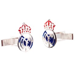 Real Madrid CF escudo plata Ley 925m gemelos macizos hombre 20 mm. esmaltados color
