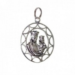 Medalla Virgen colgante plata Ley 925m unisex 26 mm. ovalada calada