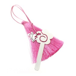 Marcapáginas plata ley 925m mujer 6 cm. flor pompón rosa mensaje SEÑO TE QUEREMOS