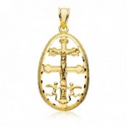 Cruz Caravaca colgante oro 18k unisex 30 mm. crucifijo cerco ovalado detalles