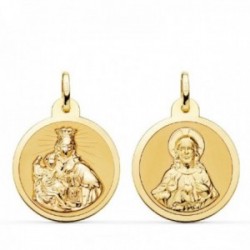 Escapulario Virgen del Carmen Corazón de Jesús medalla oro 18k unisex 22 mm. mate brillo bisel liso