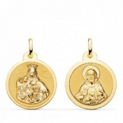 Escapulario Virgen del Carmen Corazón de Jesús medalla oro 18k unisex 20 mm. mate brillo bisel liso