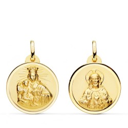 Escapulario Virgen del Carmen Corazón de Jesús medalla oro 18k unisex 22 mm. brillo bisel liso