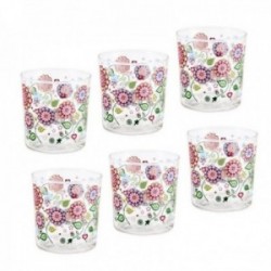 Pack seis vasos cristal modelo PRINTEMPS 9 cm. multicolor detalles flores 36 cl.