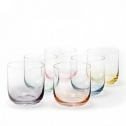 Pack seis vasos cristal 9 cm. Lisos 33 cl. Transparentes combinados colores variados