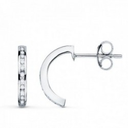 Pendientes oro blanco 18k mujer 13 mm. aros abiertos 28 diamantes 0.008ct. presión