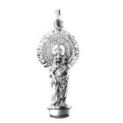 Virgen del Pilar colgante plata Ley 925m unisex 32 mm. maciza silueta detalles realistas