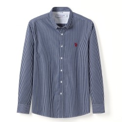 U.S. POLO ASSN camisa hombre modelo ZED rayas verticales azules combinadas blancas logo bordado