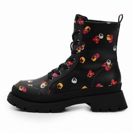 Desigual Botas altas negras detalle flores modelo 22WSTP10 plataforma cierre cordones