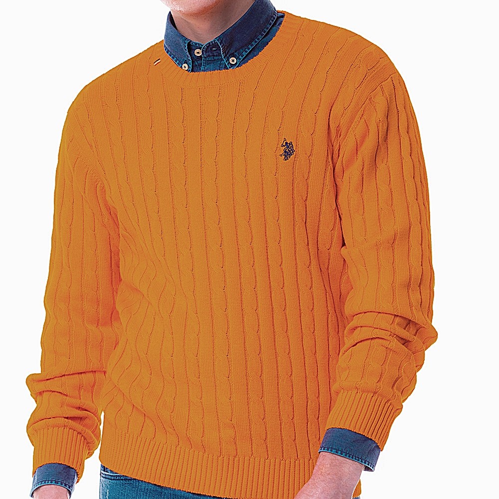 U.S. POLO ASSN jersey manga larga hombre modelo BERT naranja detalles