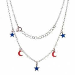 Gargantilla plata Ley 925m mujer 38 cm. cadena rolo detalle estrellas lunas 8 mm. esmaltadas color