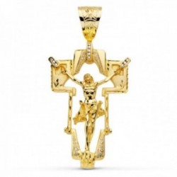 Cruz Cristo colgante oro 18k unisex 77 mm. calado detalles tallados circonitas