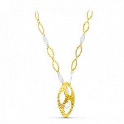 Gargantilla oro bicolor 18k mujer eslabones ovalados calados detalles combinados lisos piedra